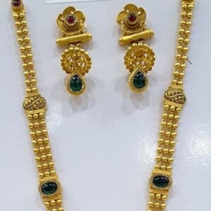 22k gold rava design long necklace set