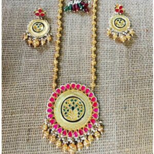 916 gold pink and green combination necklace set