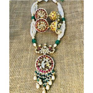 22k gold jadter round pendant pearl Hanging Necklace set