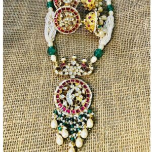 22k gold jadter round pendant pearl Hanging Necklace set