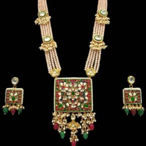 22k gold jadtar square shape design necklace set