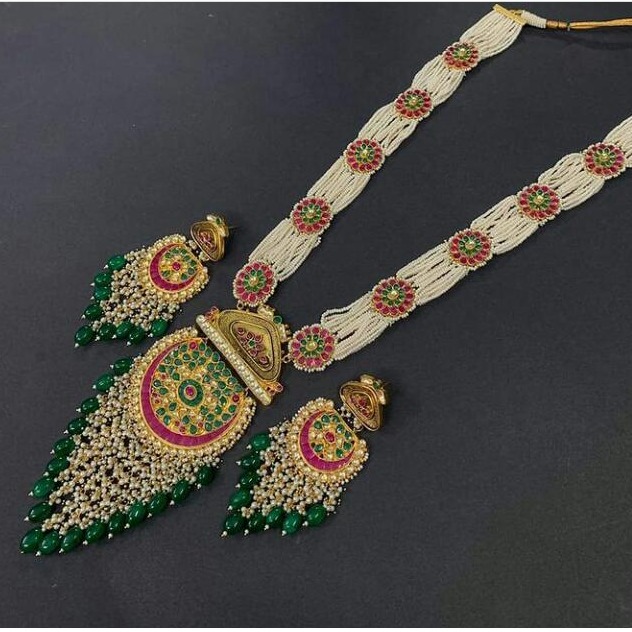 916 gold kundan with pearl wedding necklace set