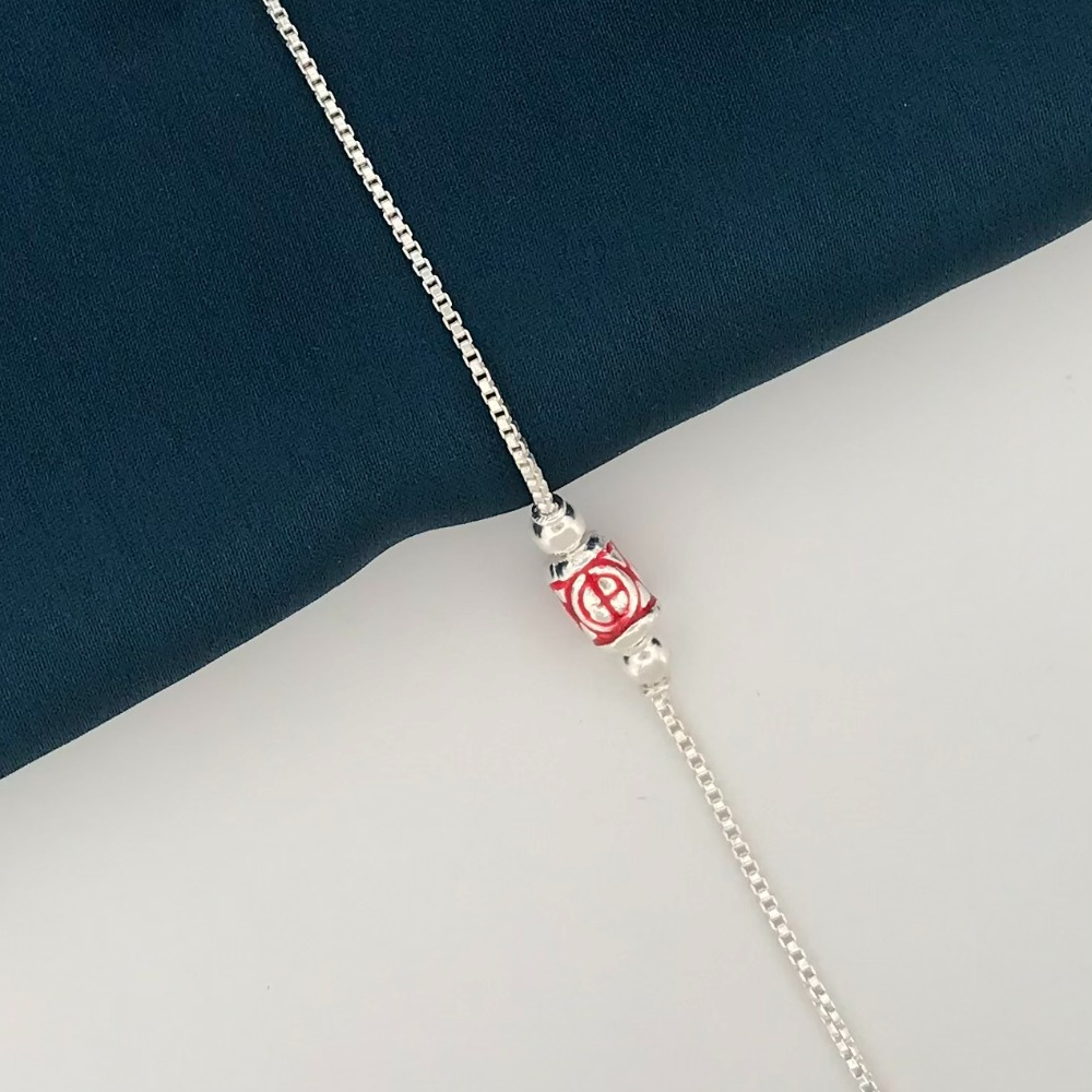 925 Silver Red Design Rakhi for brother