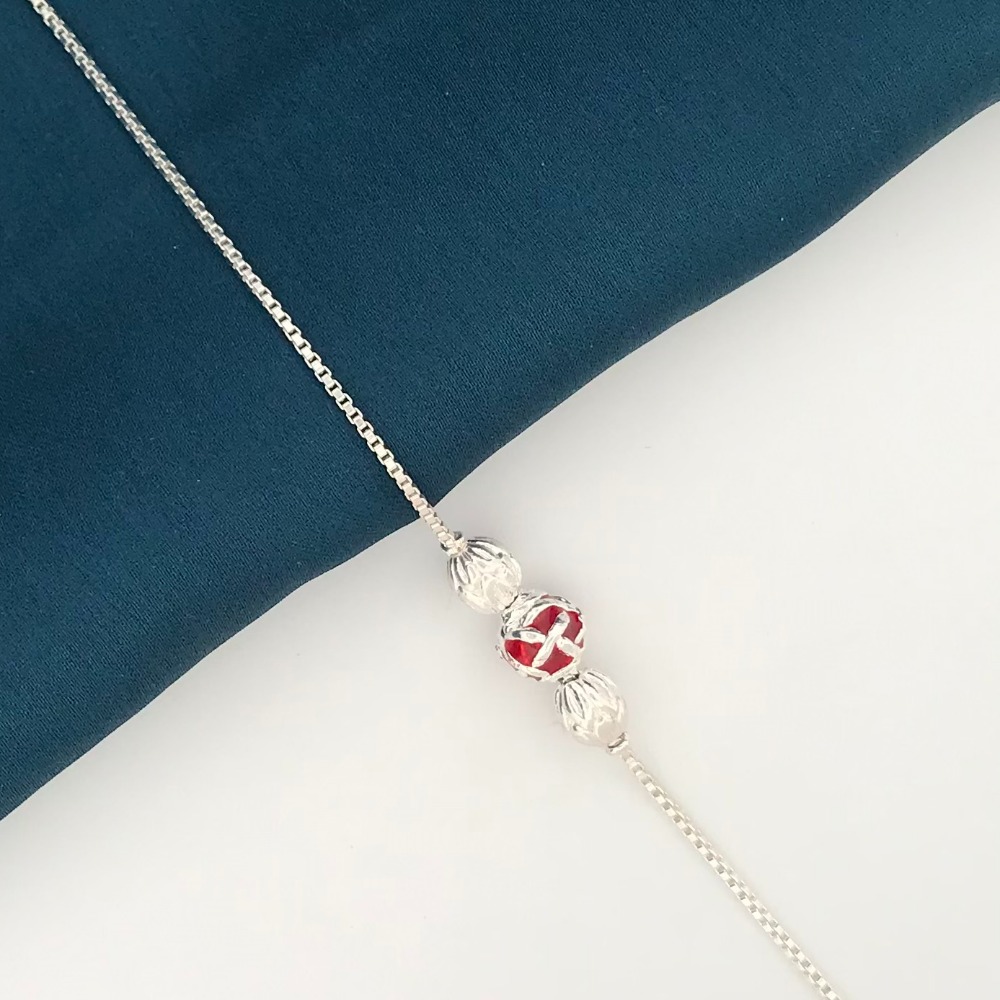 925 Silver Red Design Rakhi