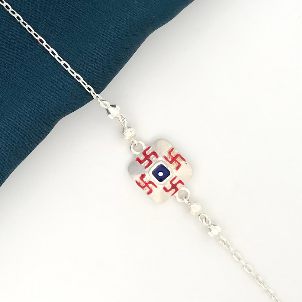 925 Silver Swastik Design Rakhi