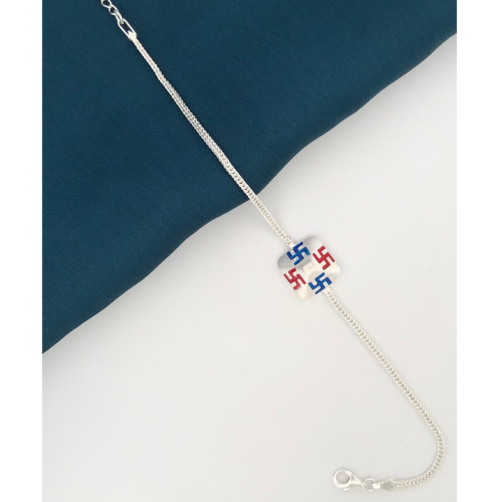 925 Silver Swastik Colorful Rakhi for Brother - Image 2