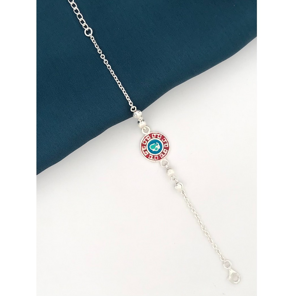925 Silver Om Colourful Design Brother Rakhi