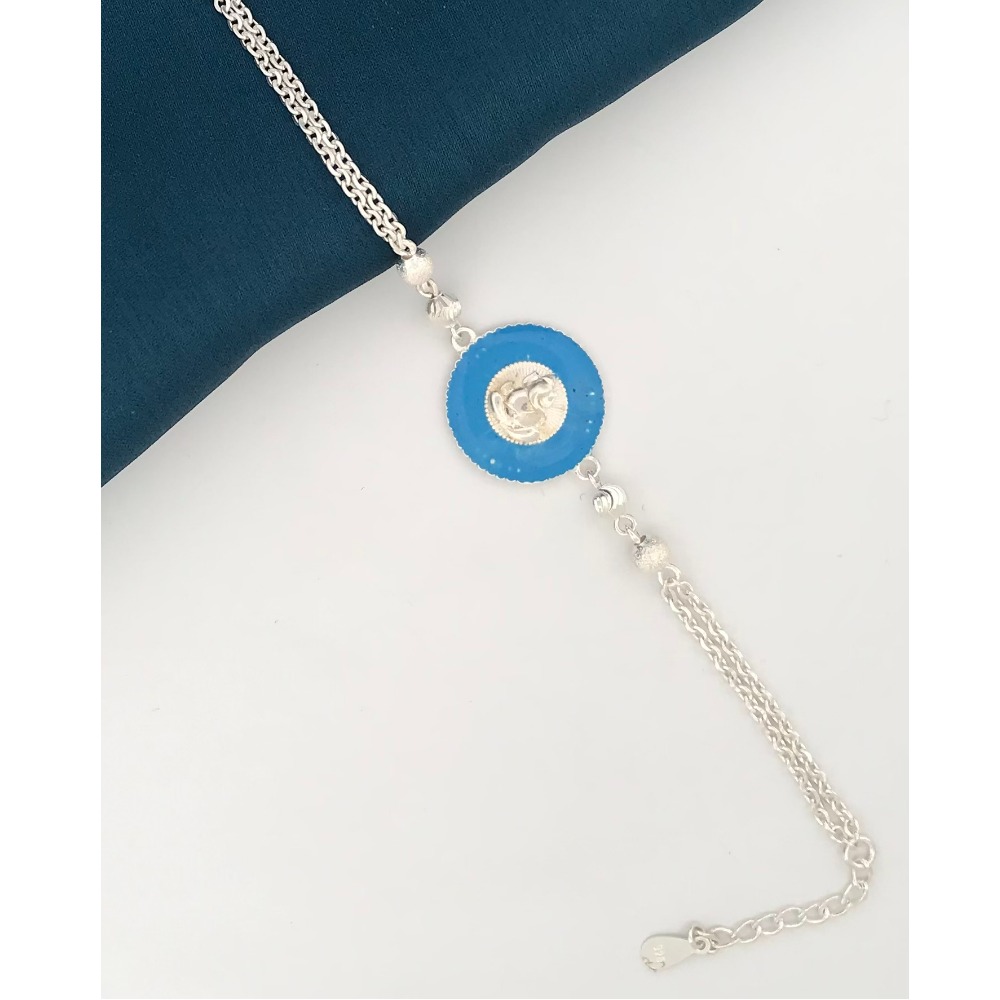 925 silver blue round ganesh rakhi