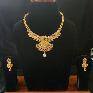 916 Gold Antique Swory Jadtar Met Finishing Short Set