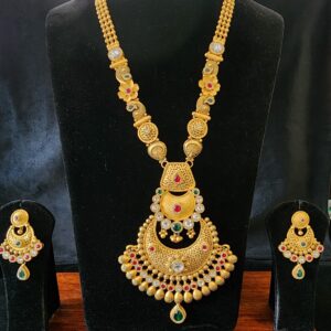 9l6 gold fancy antique jadtar long set