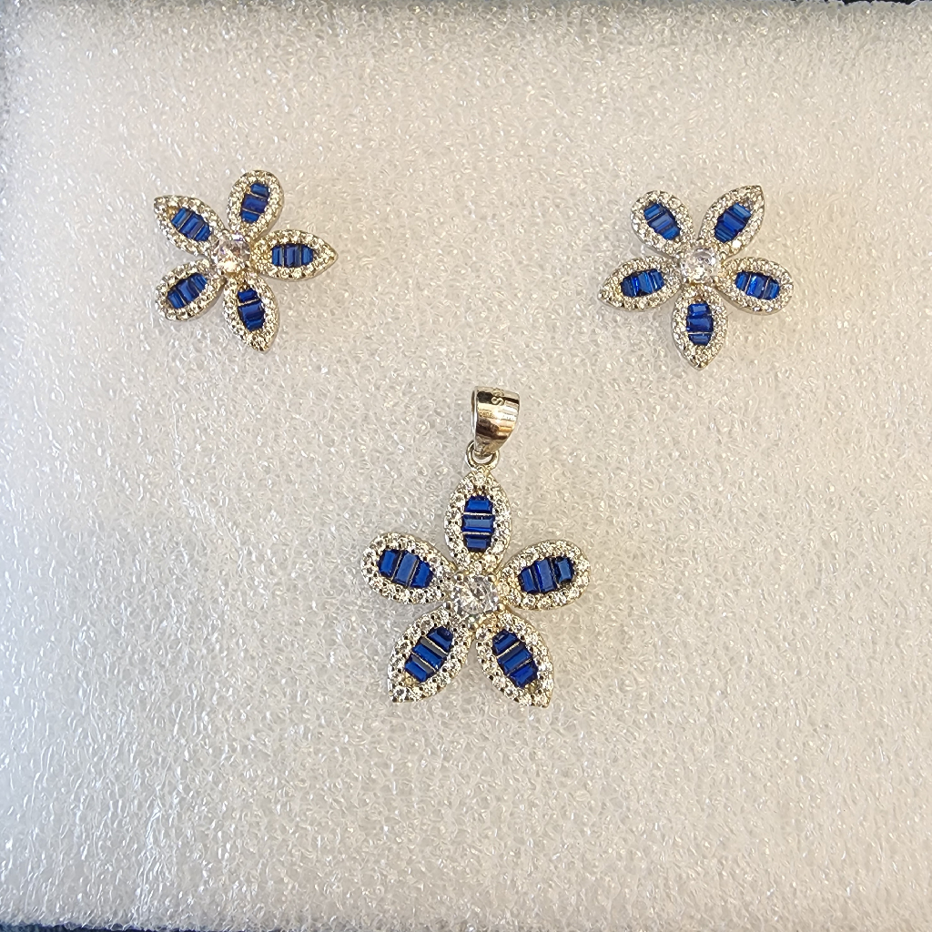 Sterling silver fancy dimond butti and pedent set