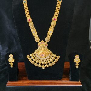 9l6 gold antique swory jadtar met finishing long set