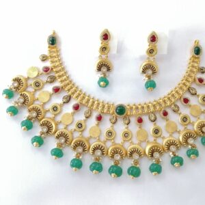 916 Gold Fancy Antique Jadtar Kundan Traditional Short Set