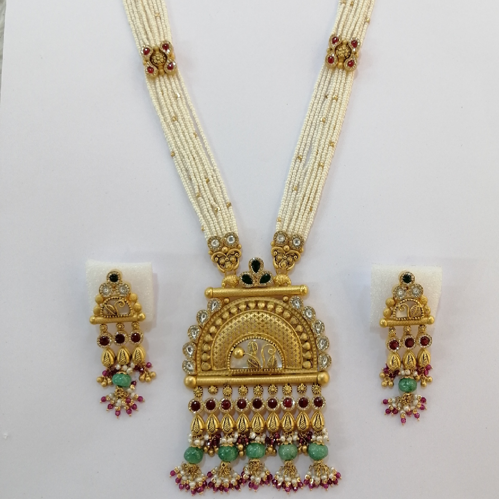 916 Gold Fancy Antique Jadtar Kundan Traditional Long Set