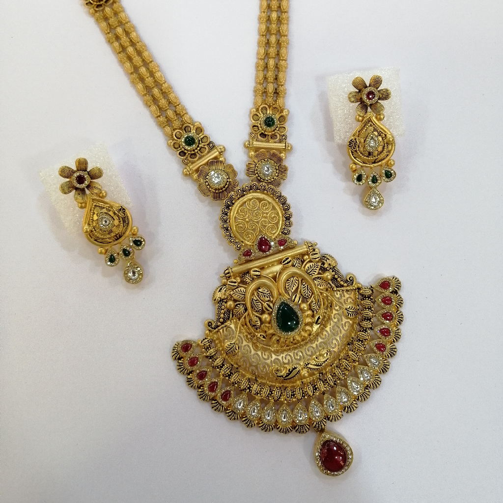 916 Gold Fancy Antique Jadtar Swaroxy Diamond Long Set