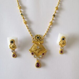 916 gold fancy antique jadtar short mangalsutra butty set