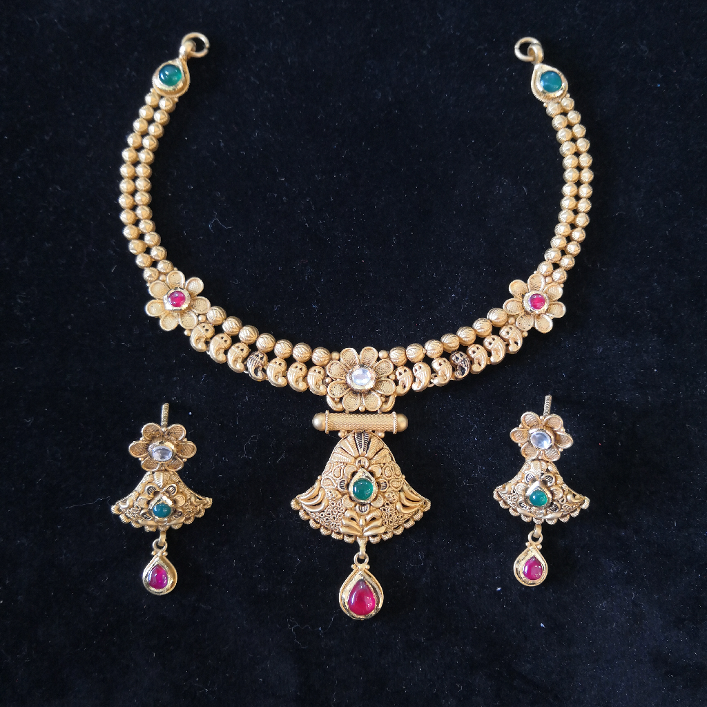 916 gold  antique jadtar short set