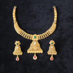 916 gold fancy antique jadtar met finishing short set