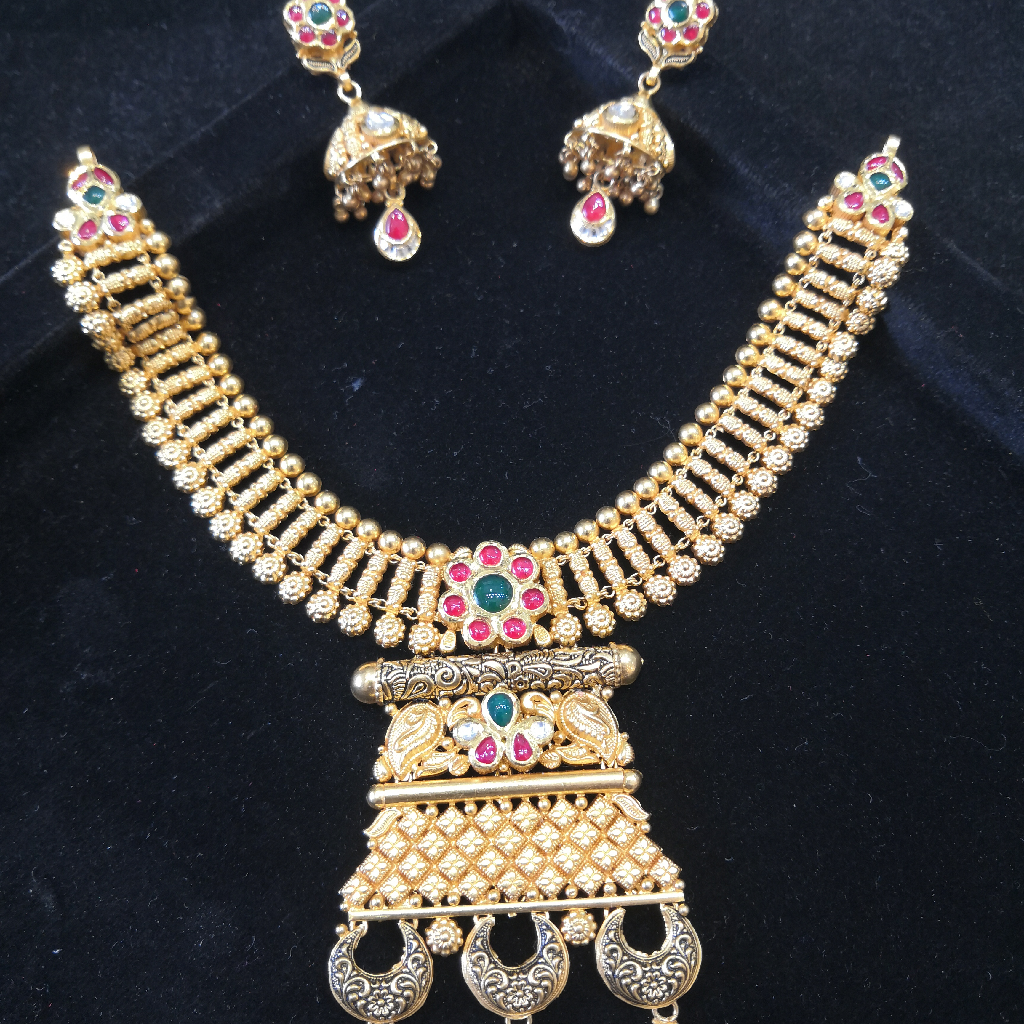 916 gold fancy antique jadtar rajvadi short set