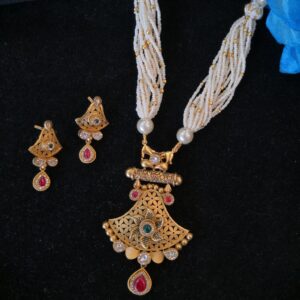 916 gold fancy oxidised and colour stone long set