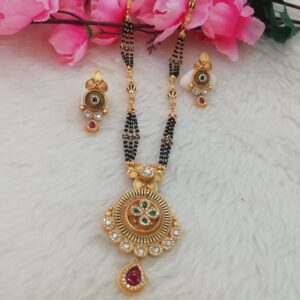916 gold fancy sawaroxy zinkoriya diamond antique long mangalsutra