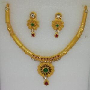 916 gold fancy red & green stone antique jadtar short set