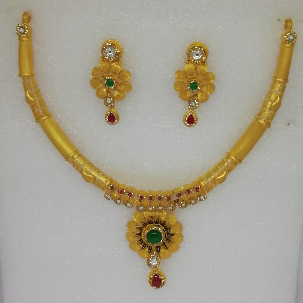 916 gold fancy red & green stone antique jadtar short set