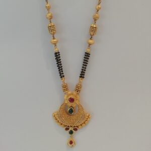 916 gold antique jadtar red & green stone fancy short mangalsutra