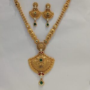 916 gold fancy antique jadtar & met finishing long set
