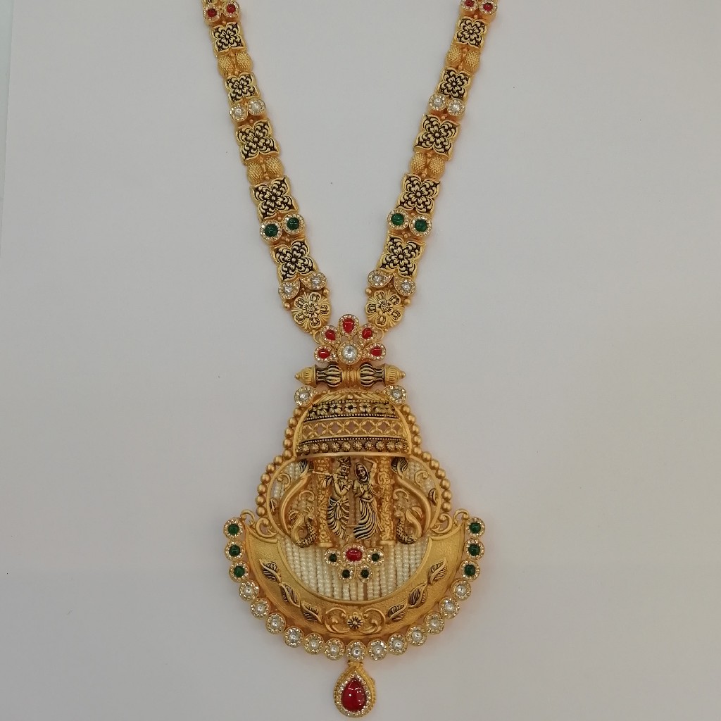 916 gold radha krishna Swarovski Diamond & antique jadtar long set