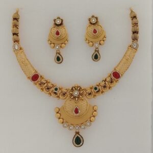 916 gold fancy swarovski  dimond & antique jadtar short set