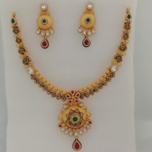 916 gold fancy Swarovski dimond and antique jadtar short set