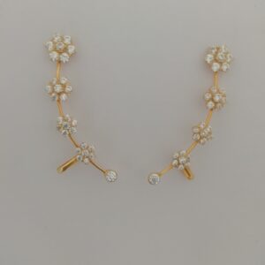 Gold white stone fancy well design earrings