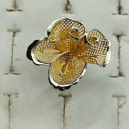 18KT Flower Designer Turkish Rhodium Touch Ladies Ring