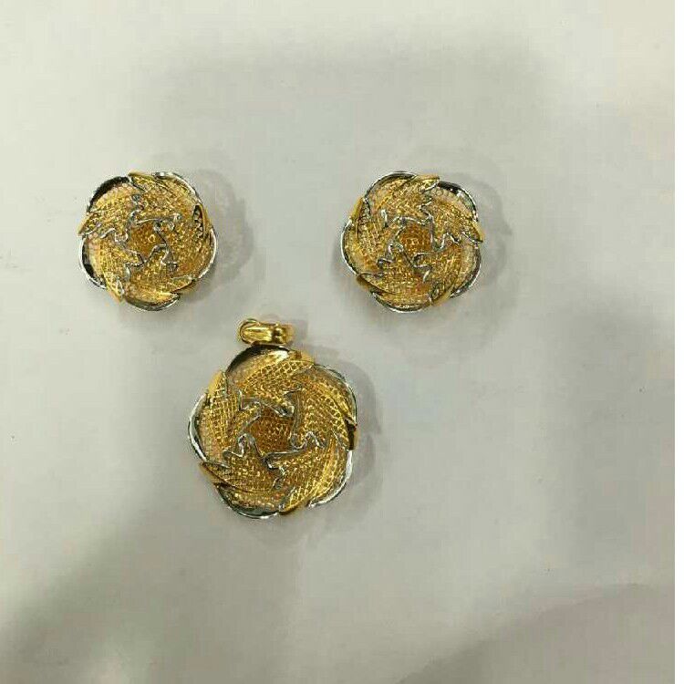 18KT Turkish Rose Designer Rhodium Pendant Set