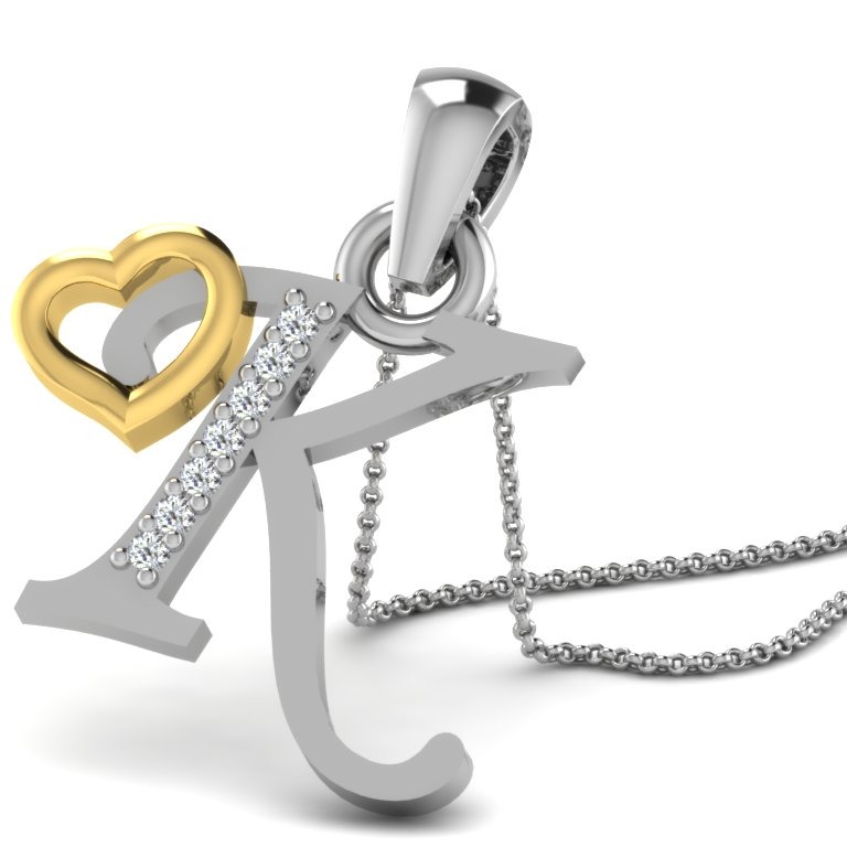 22K Yellow Gold Alphabet Letter K Designer Pendant