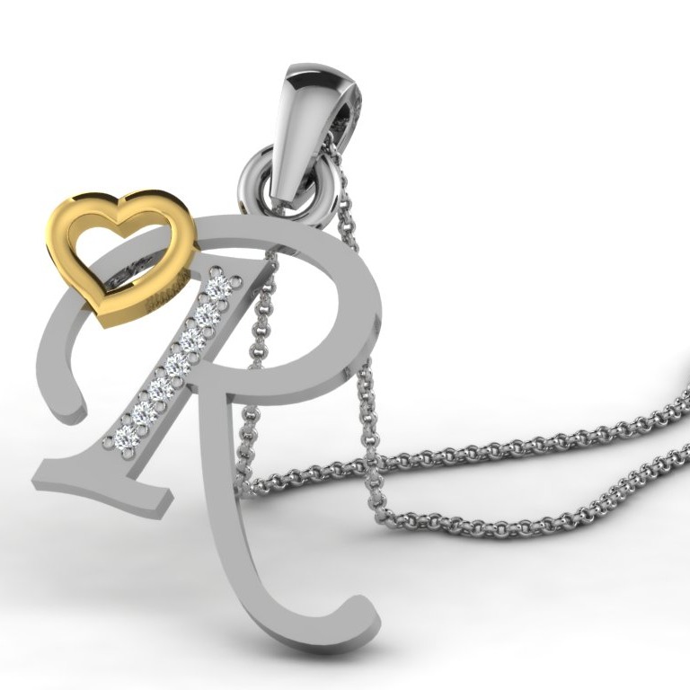 22K Yellow Gold Alphabet Letter R Designer Pendant