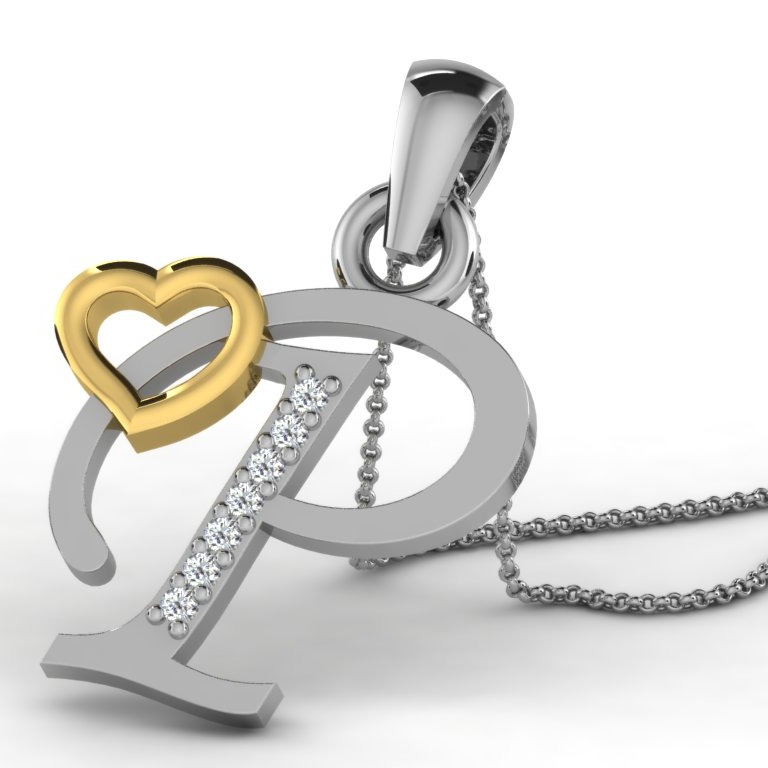 22K Yellow Gold Alphabet Letter P Designer Pendant