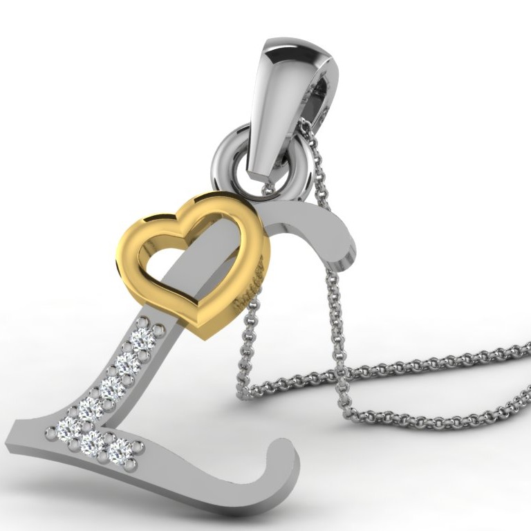 22K Yellow Gold Alphabet Letter L Designer Pendant