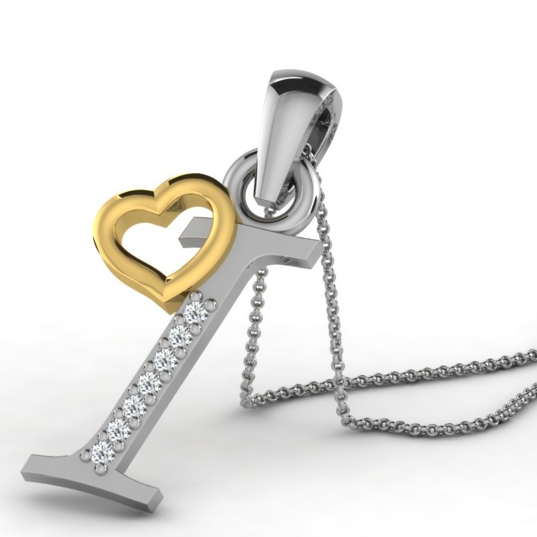 22K Yellow Gold Alphabet Letter I Designer Pendant