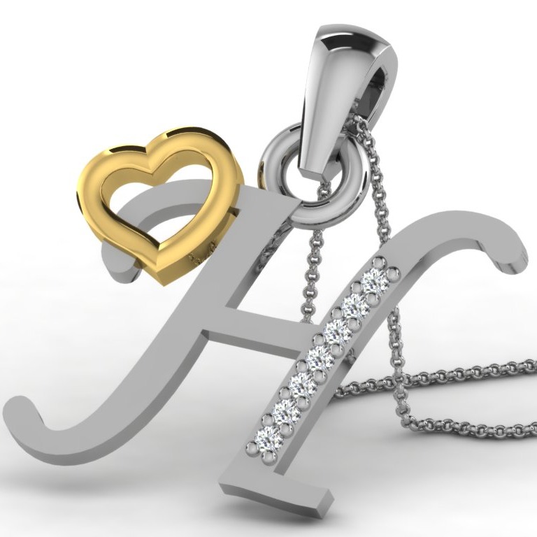 22K Yellow Gold Alphabet Letter H Designer Pendant