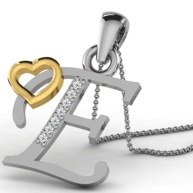 22K Yellow Gold Alphabet Letter E Designer Pendant
