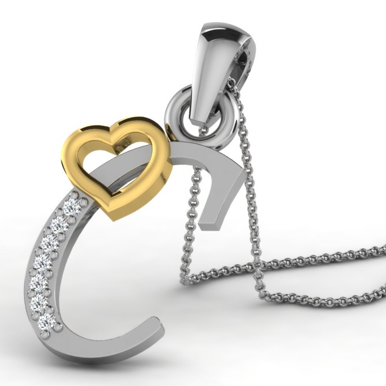 22K Yellow Gold Alphabet Letter C Designer Pendant