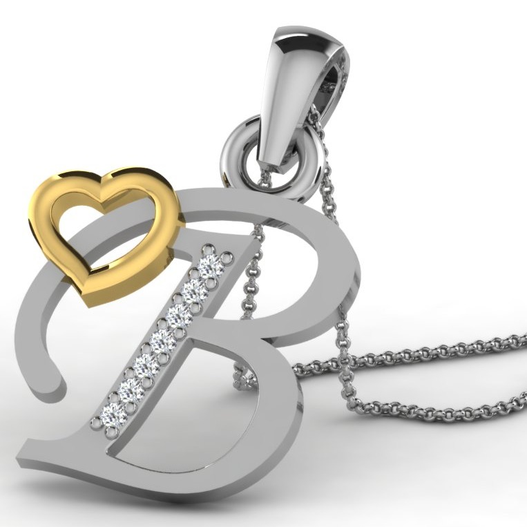 22K Yellow Gold Alphabet Letter B Designer Pendant