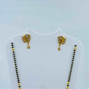 916 Gold Single Line Fancy Mangalsutra With Fancy Diamond Earrings