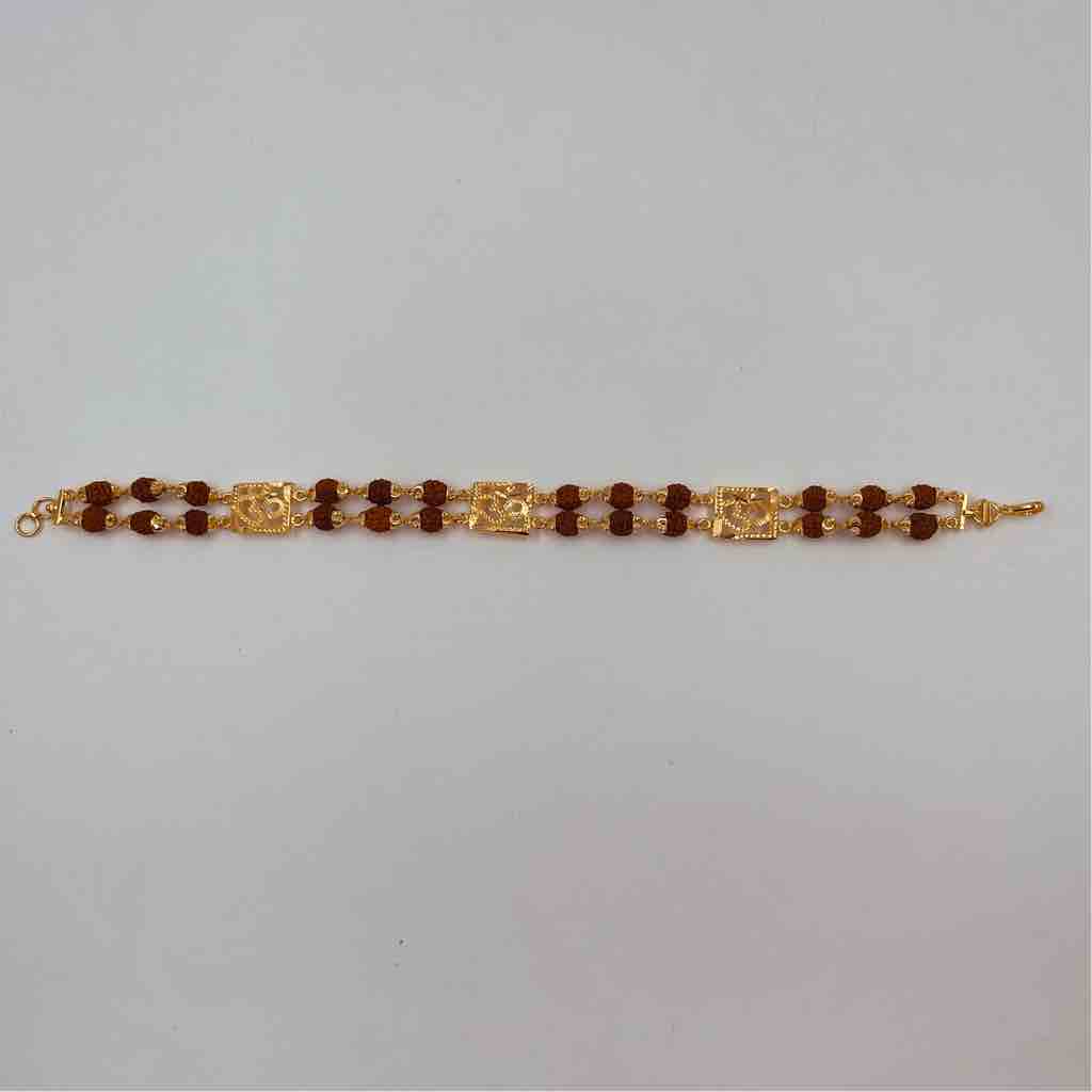 22K Gold Om Disign Double Line Rudraksha Bracelet