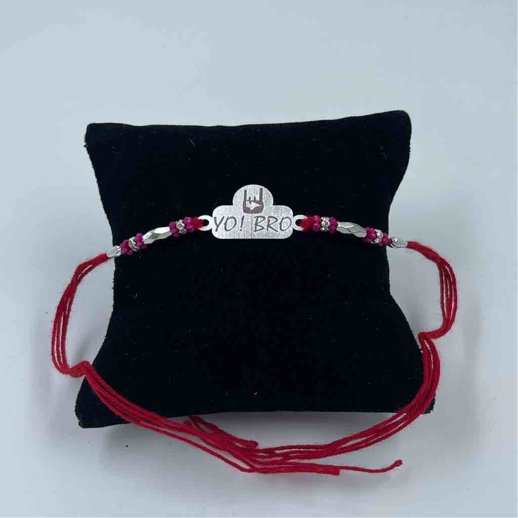 999 Silver Yo Bro Name Design Pendant Rakhi
