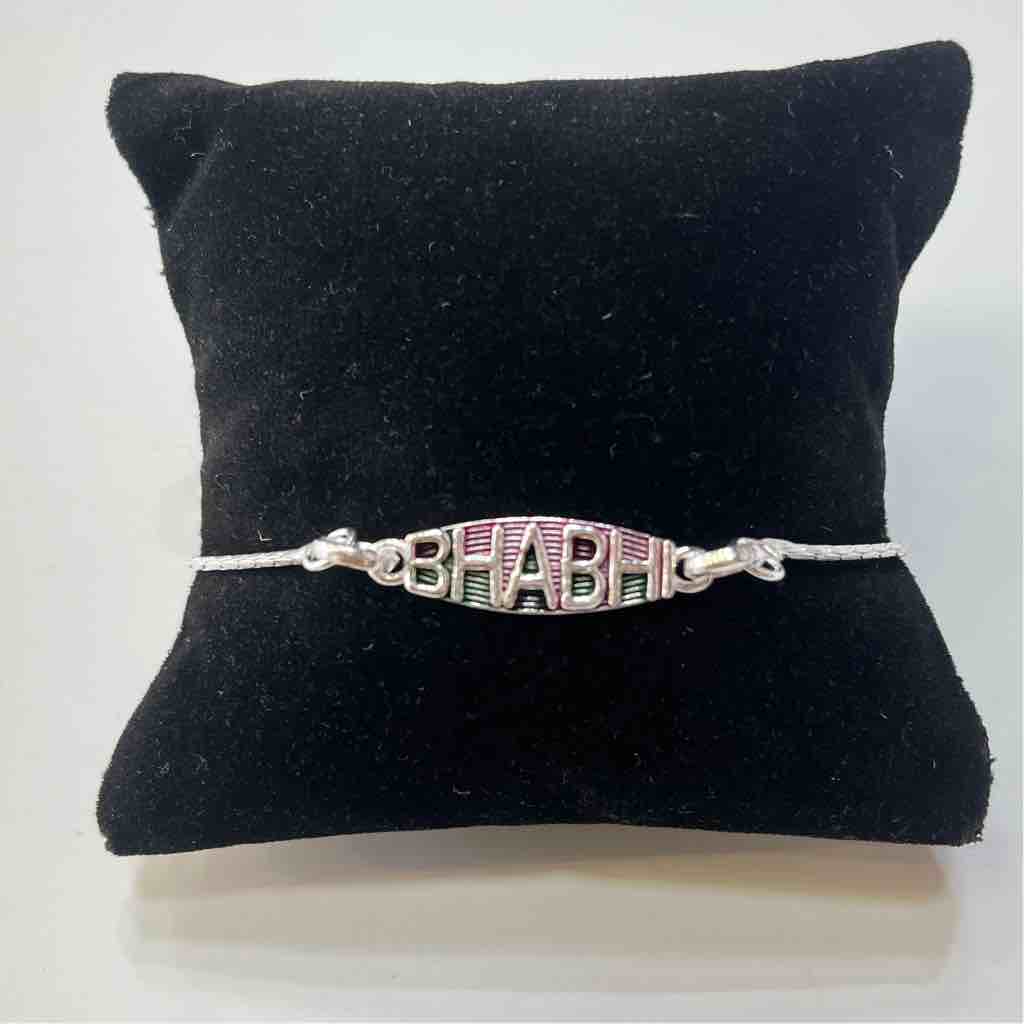 Silver Bhabhi Letter Design Pendant Rakhi