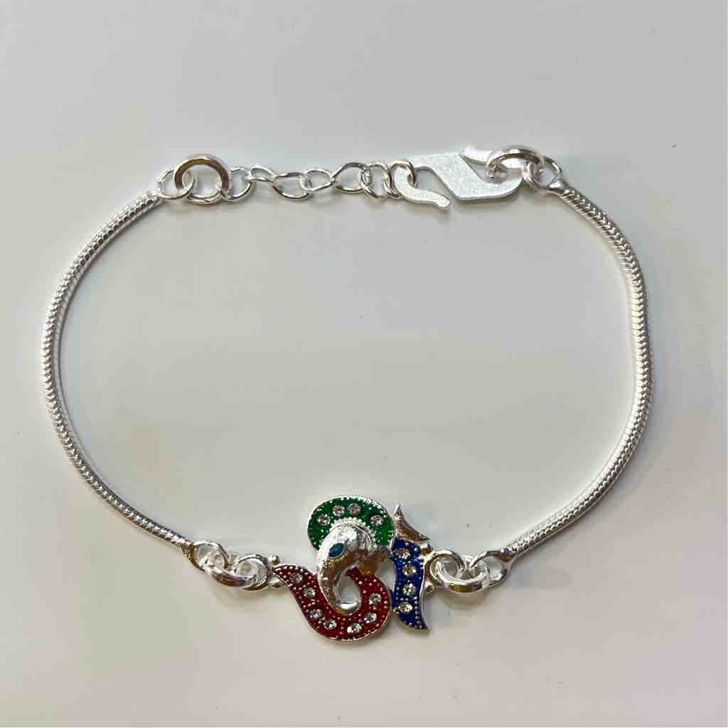 Silver Ganesh Ji + Om Design Pendant Rakhi