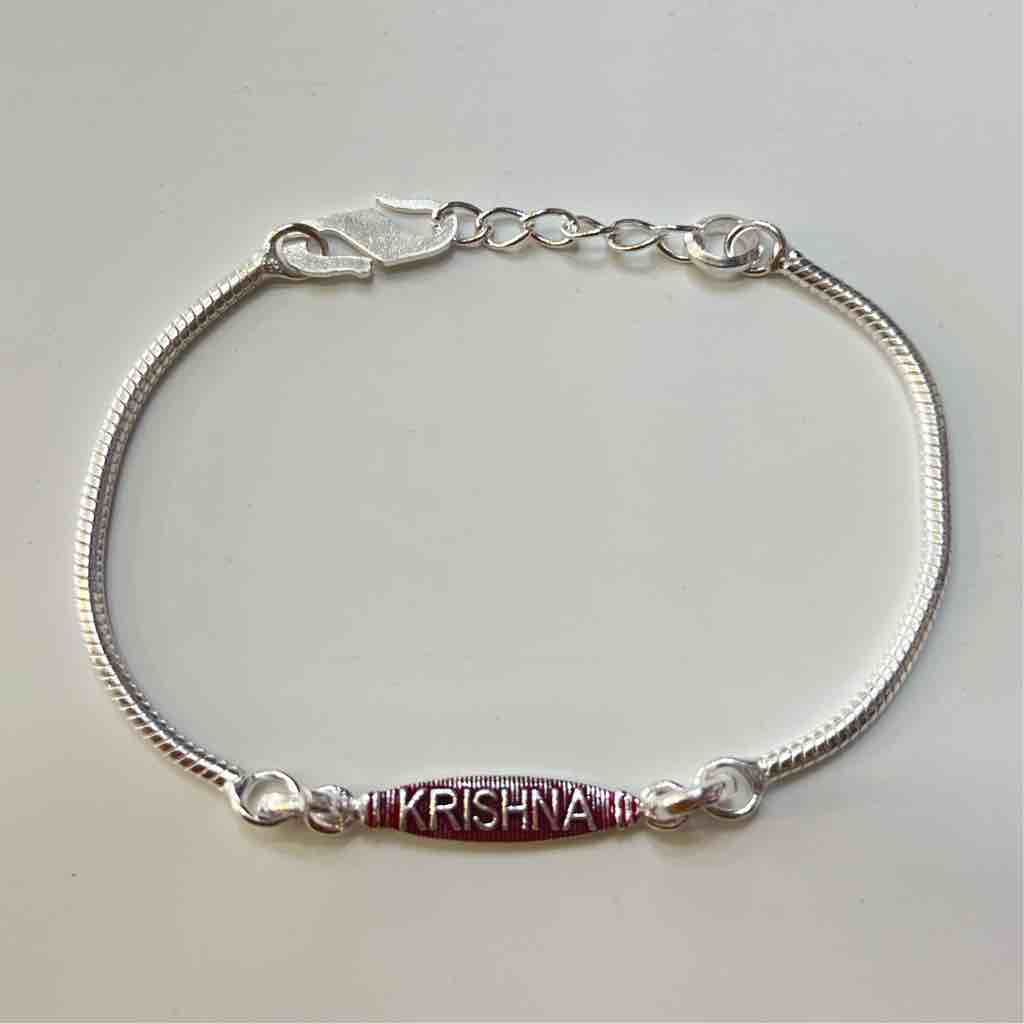 Silver Krishna Name Pendant Design Rakhi